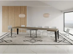 Mesa extensible 120/380x90 cm color gris tórtola con patas antracita