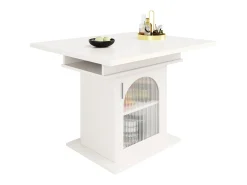 Mesa extensible (140x80 cm), con estantes de almacenaje, mesa de comedor moderna, extensible, para cocina y salón, color blanco (119-158,5x80x75 cm)