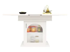 Mesa extensible (140x80 cm), con estantes de almacenaje, mesa de comedor moderna, extensible, para cocina y salón, color blanco (119-158,5x80x75 cm)