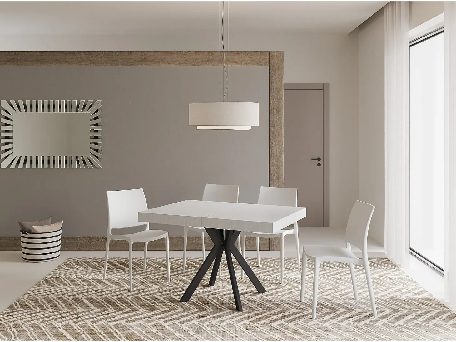 Mesa extensible 120/204x80 cm Dolcezza efecto madera fresno blanco patas antracita