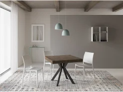 Mesa extensible 90/194x90 cm Dolcezza efecto madera nogal patas antracita