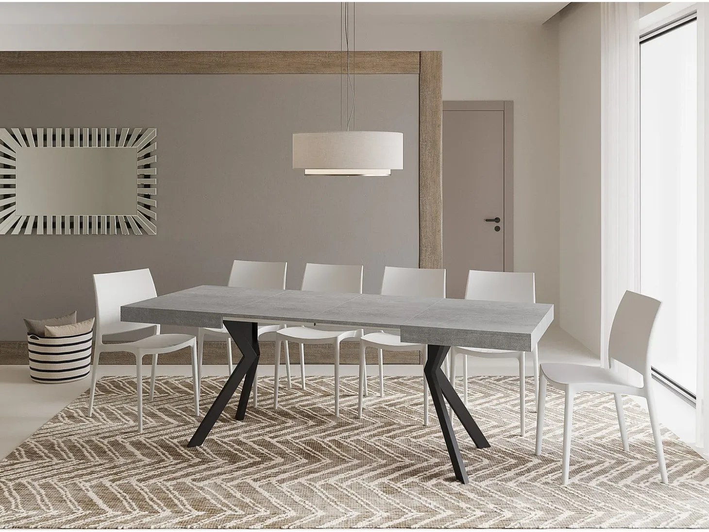 Mesa extensible 120/224x90 cm Dolcezza efecto cemento patas antracita