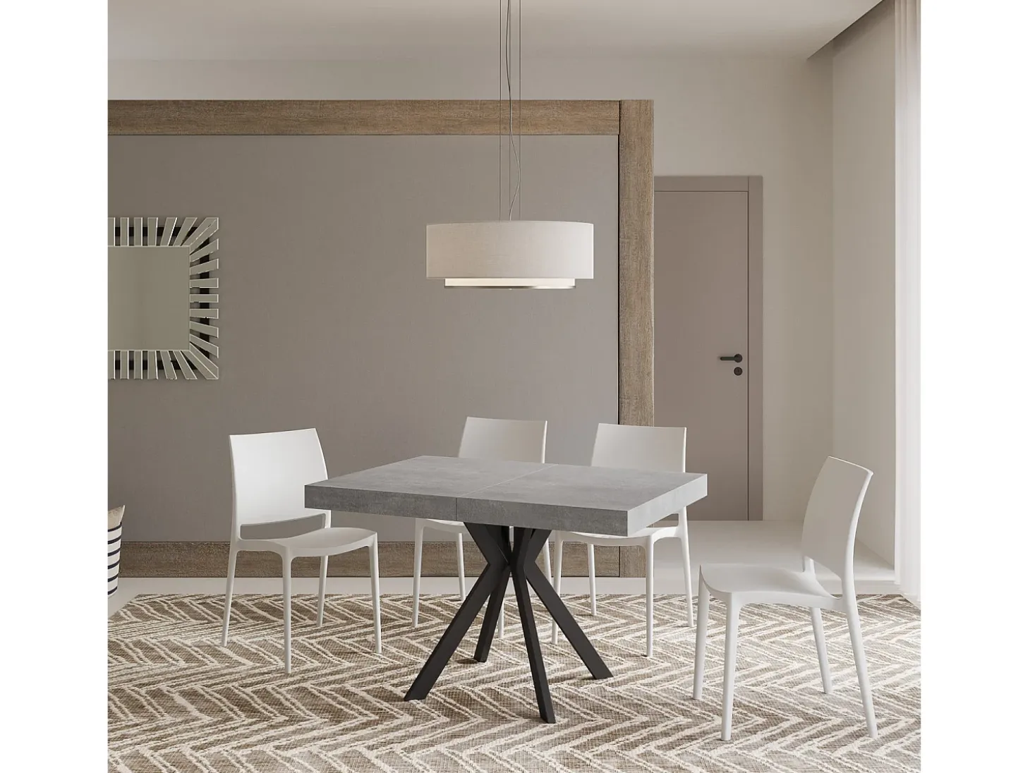 Mesa extensible 120/224x90 cm Dolcezza efecto cemento patas antracita