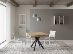 Mesa extensible 90/194x90 cm Dolcezza efecto madera roble natural patas antracita