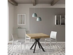 Mesa extensible 90/194x90 cm Dolcezza efecto madera roble natural patas antracita