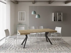 Mesa extensible 90/194x90 cm Dolcezza efecto madera roble natural patas antracita