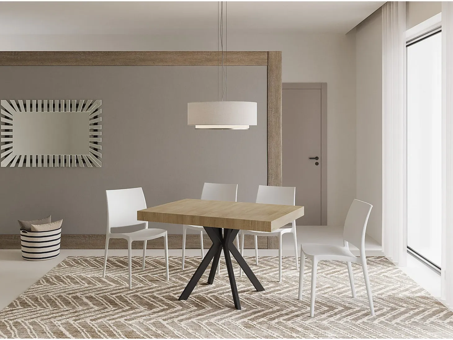 Mesa extensible 120/204x80 cm Dolcezza efecto madera roble natural patas antracita