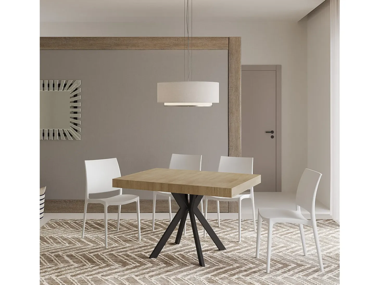 Mesa extensible 120/204x80 cm Dolcezza efecto madera roble natural patas antracita
