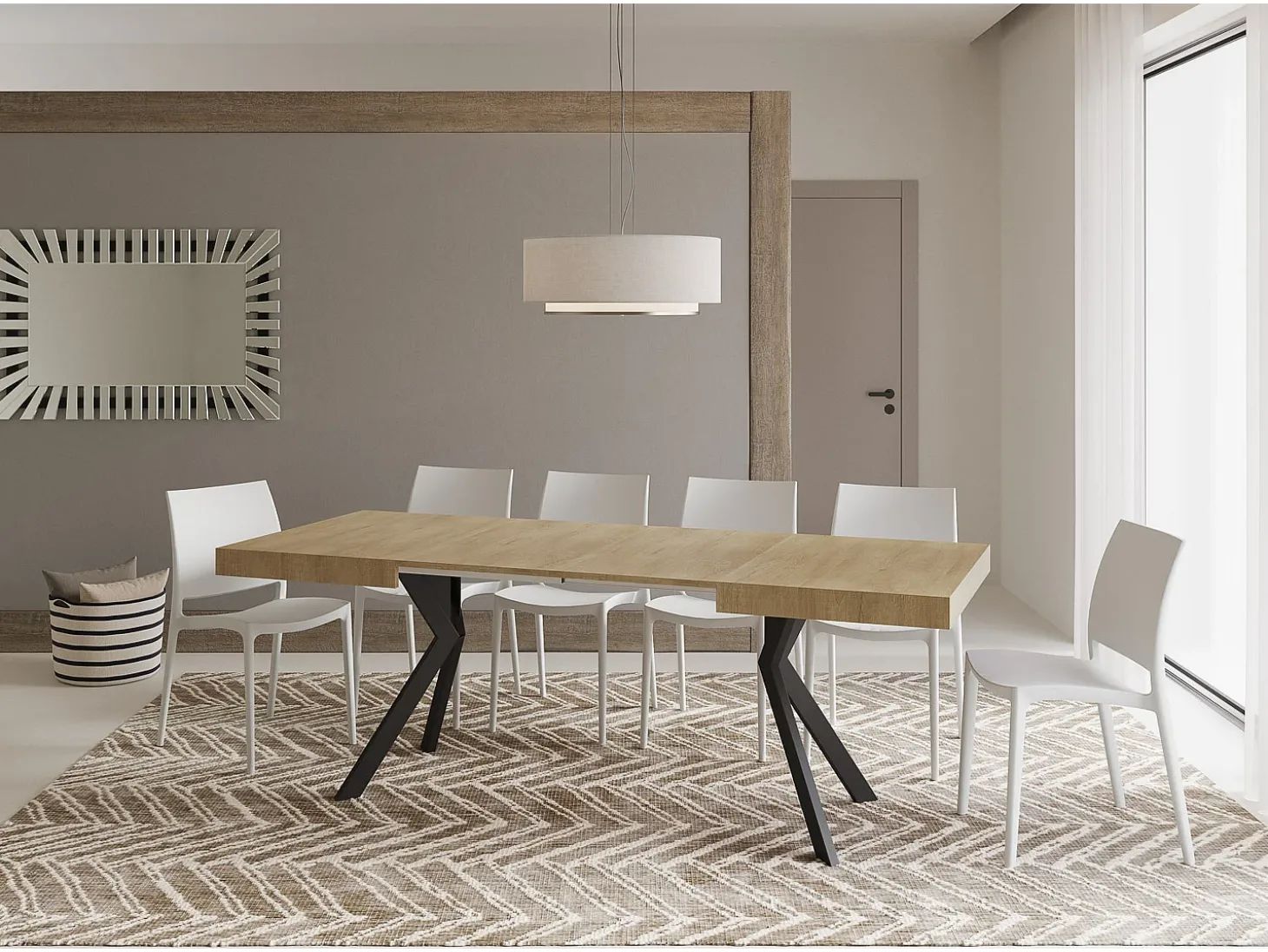 Mesa extensible 120/204x80 cm Dolcezza efecto madera roble natural patas antracita