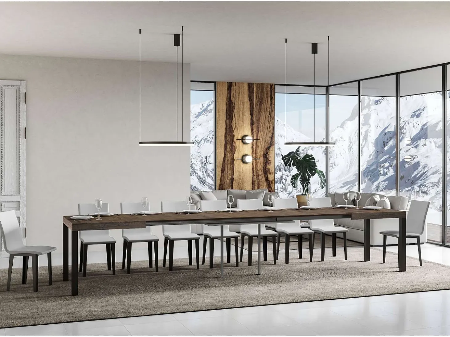 Mesa extensible 130/390x90 cm Everyday nogal patas antracita