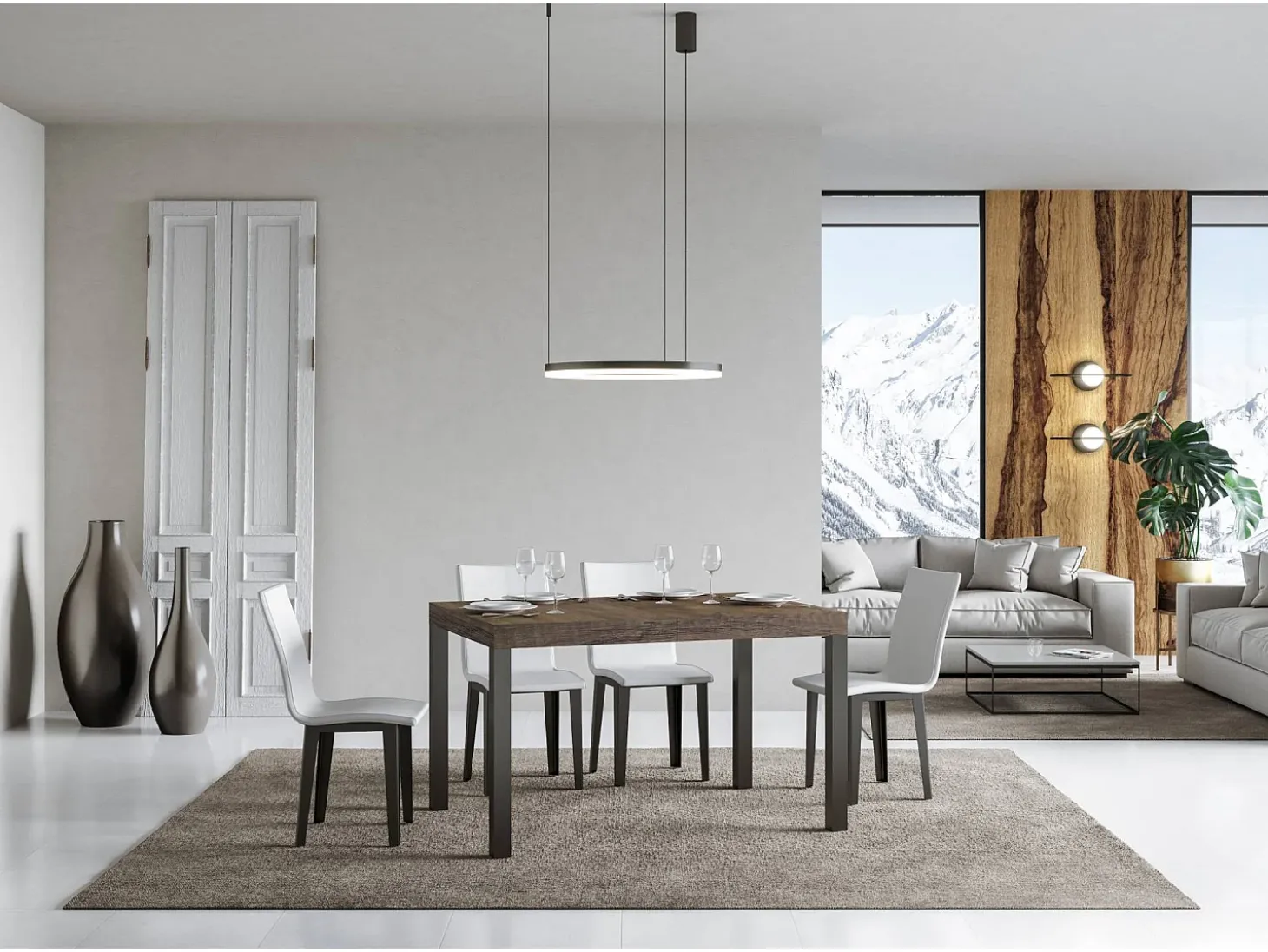 Mesa extensible 120/224x90 cm Everyday nogal patas antracita