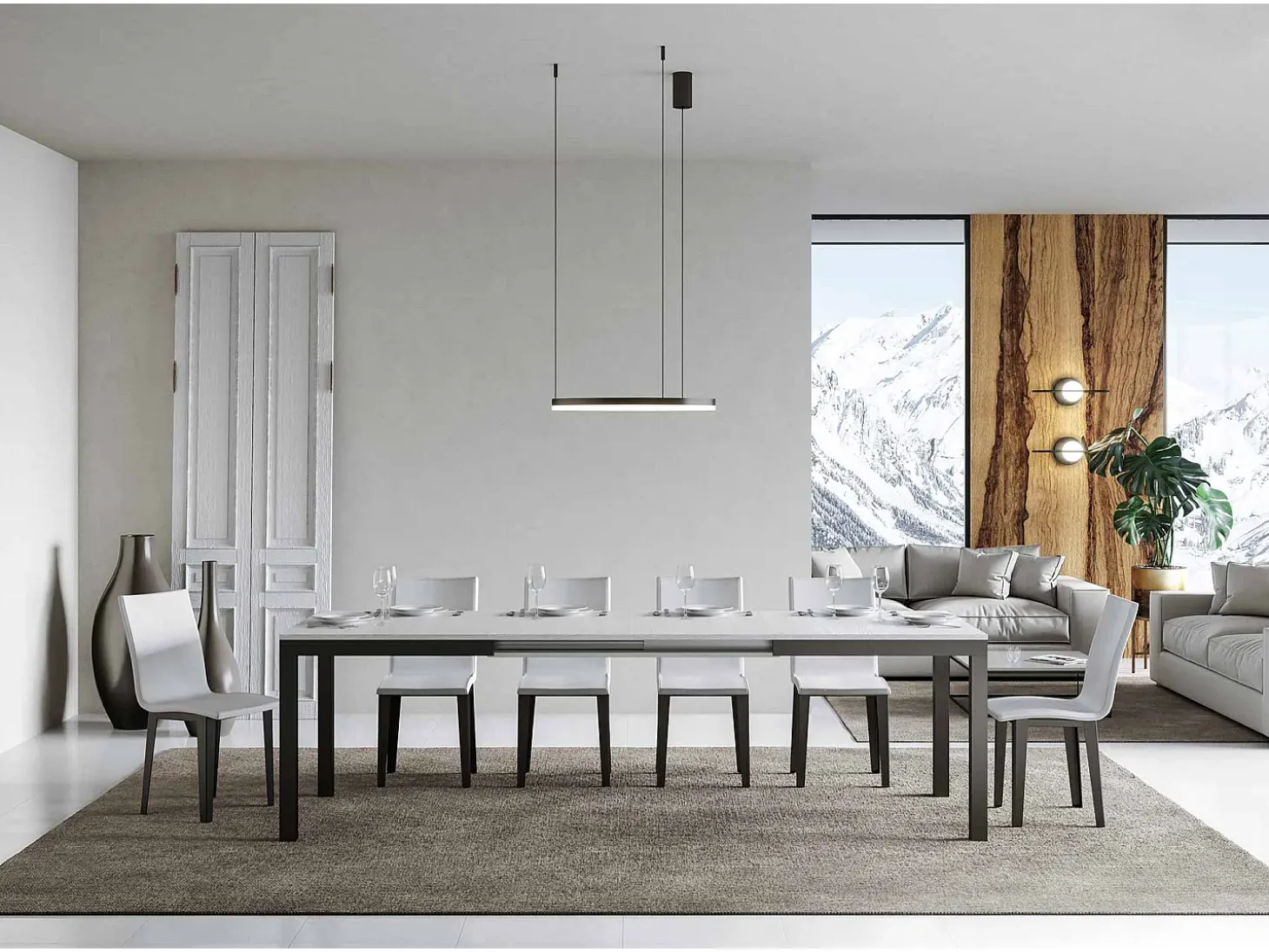 Mesa extensible 180/440x90 cm Everyday Evolution fresno blanco estructura et patas antracita