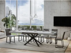 Mesa extensible 90x200/304 cm Famas Fresno Blanco estructura Antracita