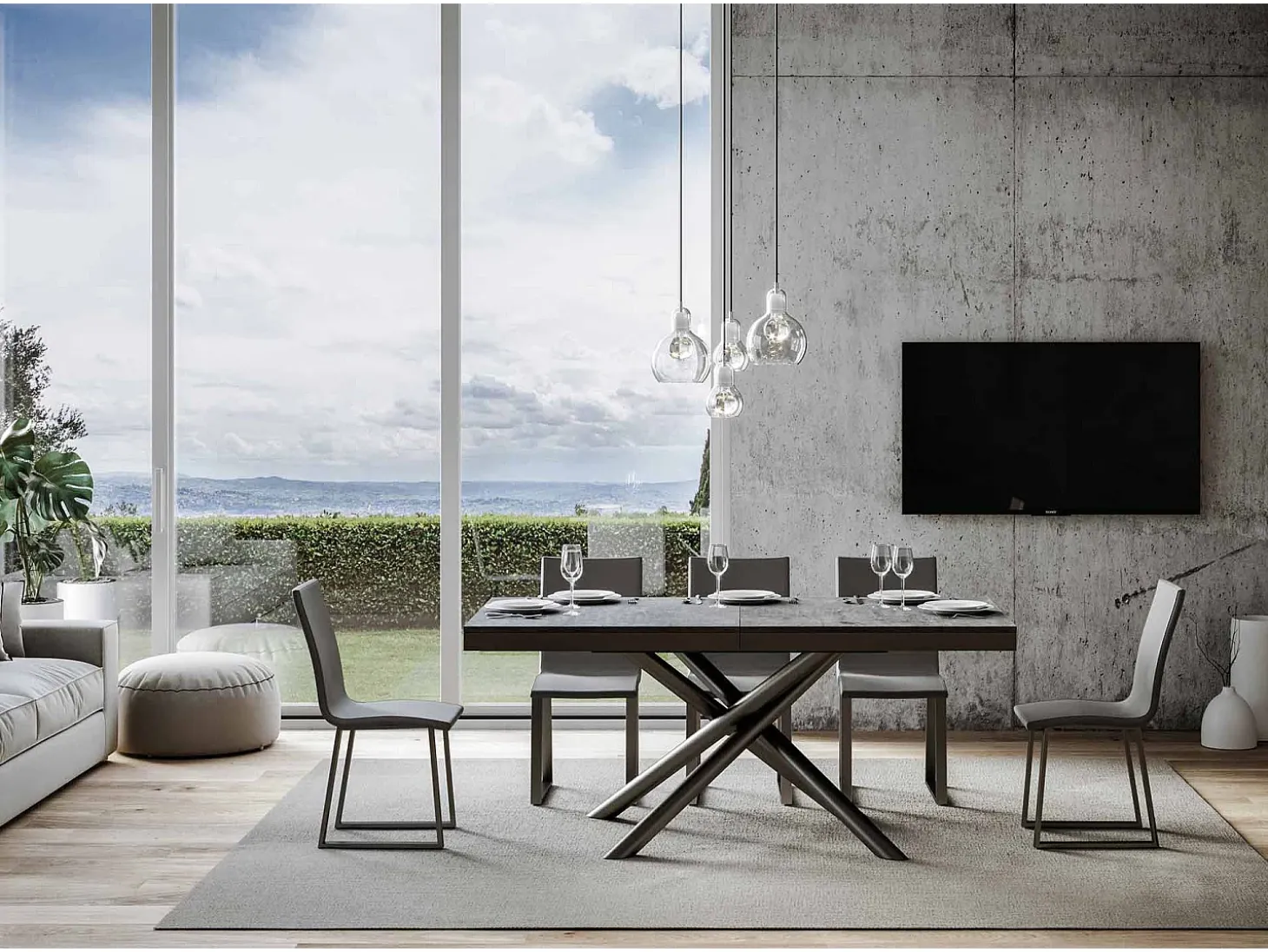 Mesa extensible 90x180/440 cm Famas Evolution Cemento estructura Antracita