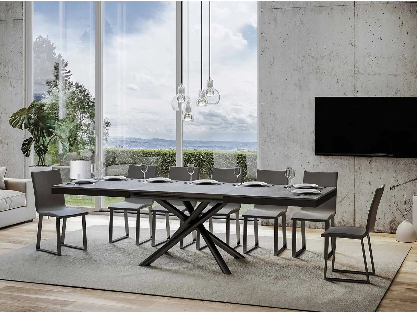 Mesa extensible 90x180/440 cm Famas Evolution Cemento estructura Antracita