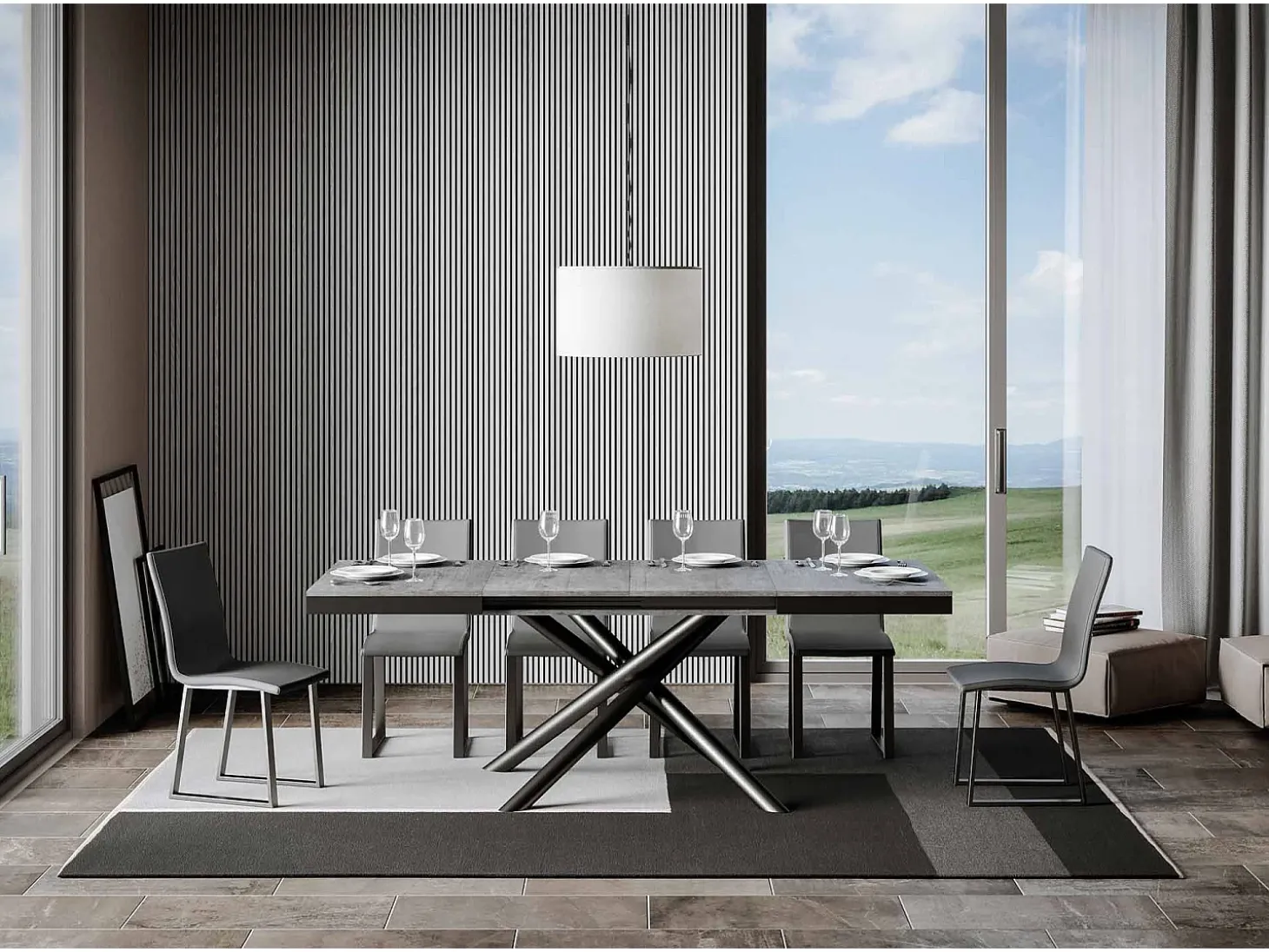 Mesa extensible 90x120/380 cm Famas Evolution Cemento estructura Antracita