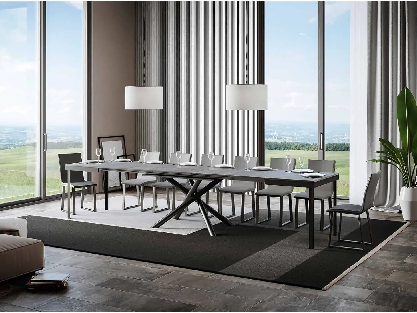 Mesa extensible 90x120/380 cm Famas Evolution Cemento estructura Antracita