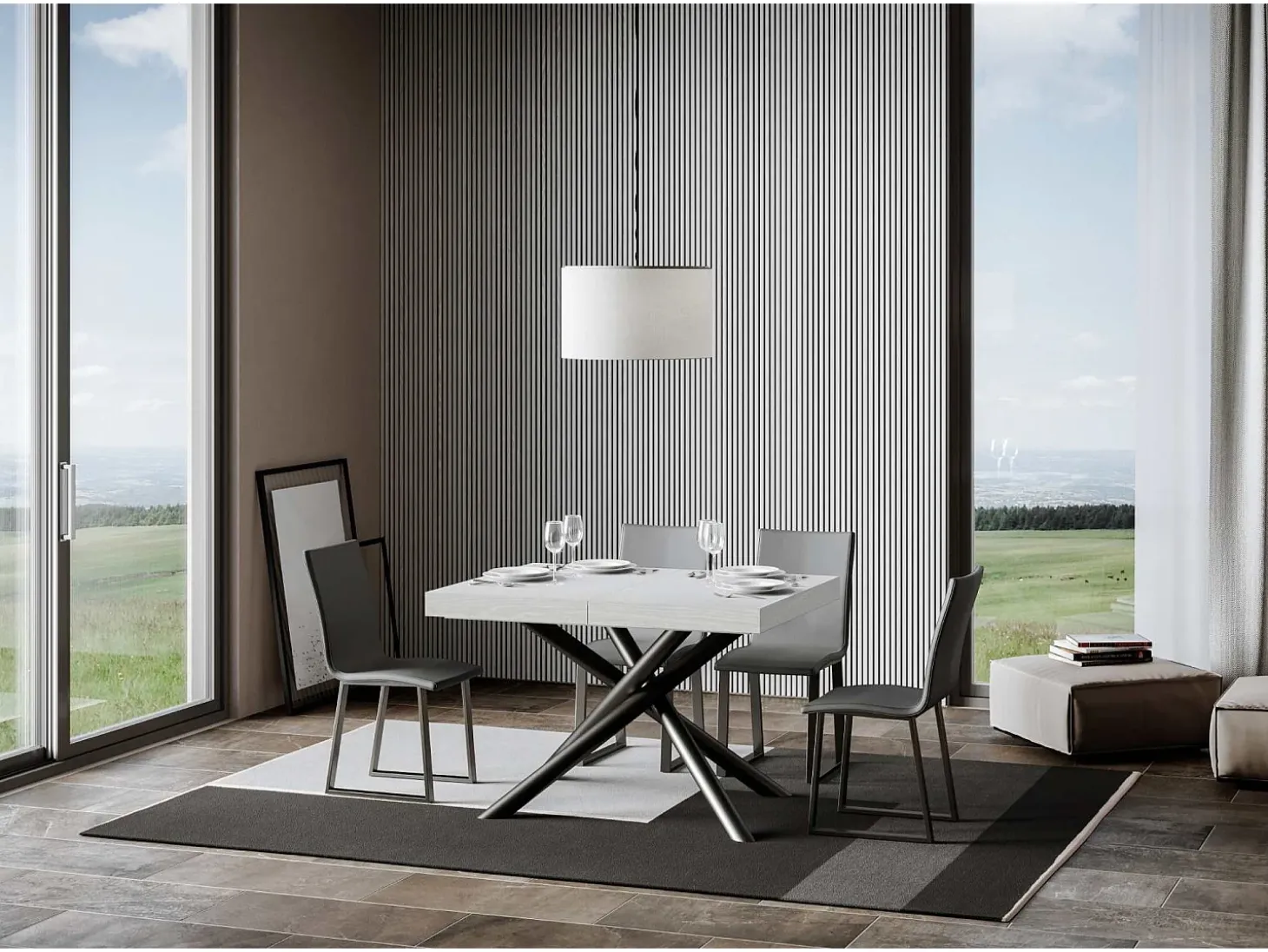 Mesa extensible 90x120/380 cm Famas Fresno Blanco patas Antracita
