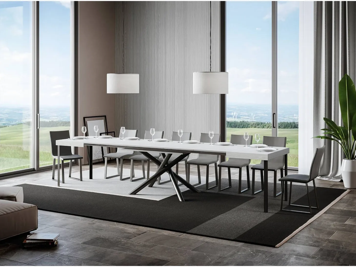 Mesa extensible 90x120/380 cm Famas Fresno Blanco patas Antracita