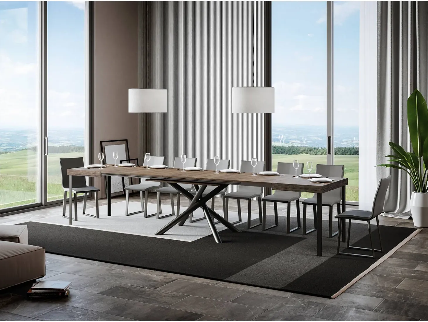 Mesa extensible 90x130/390 cm Famas Nogal estructura Antracita