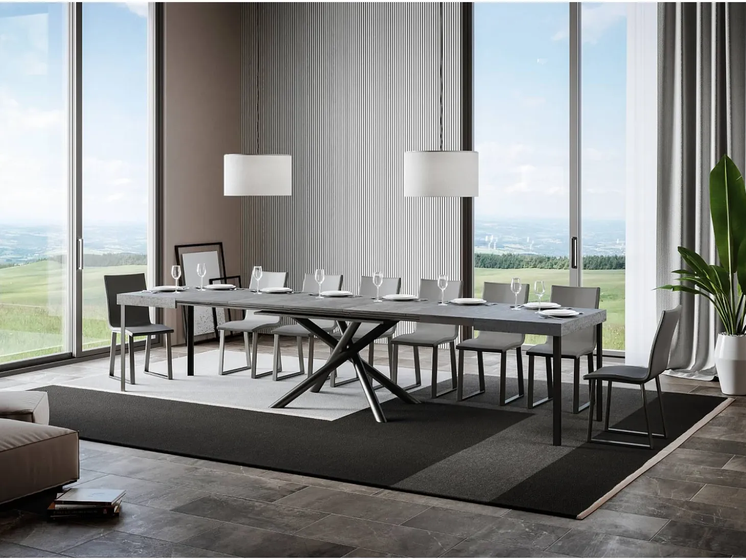 Mesa extensible 90x140/400 cm Famas Cemento estructura Antracita