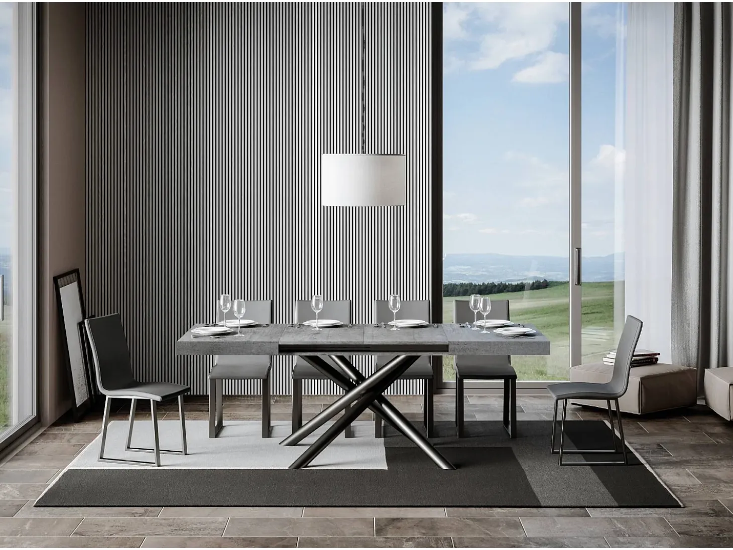 Mesa extensible 90x130/234 cm Famas Cemento estructura Antracita