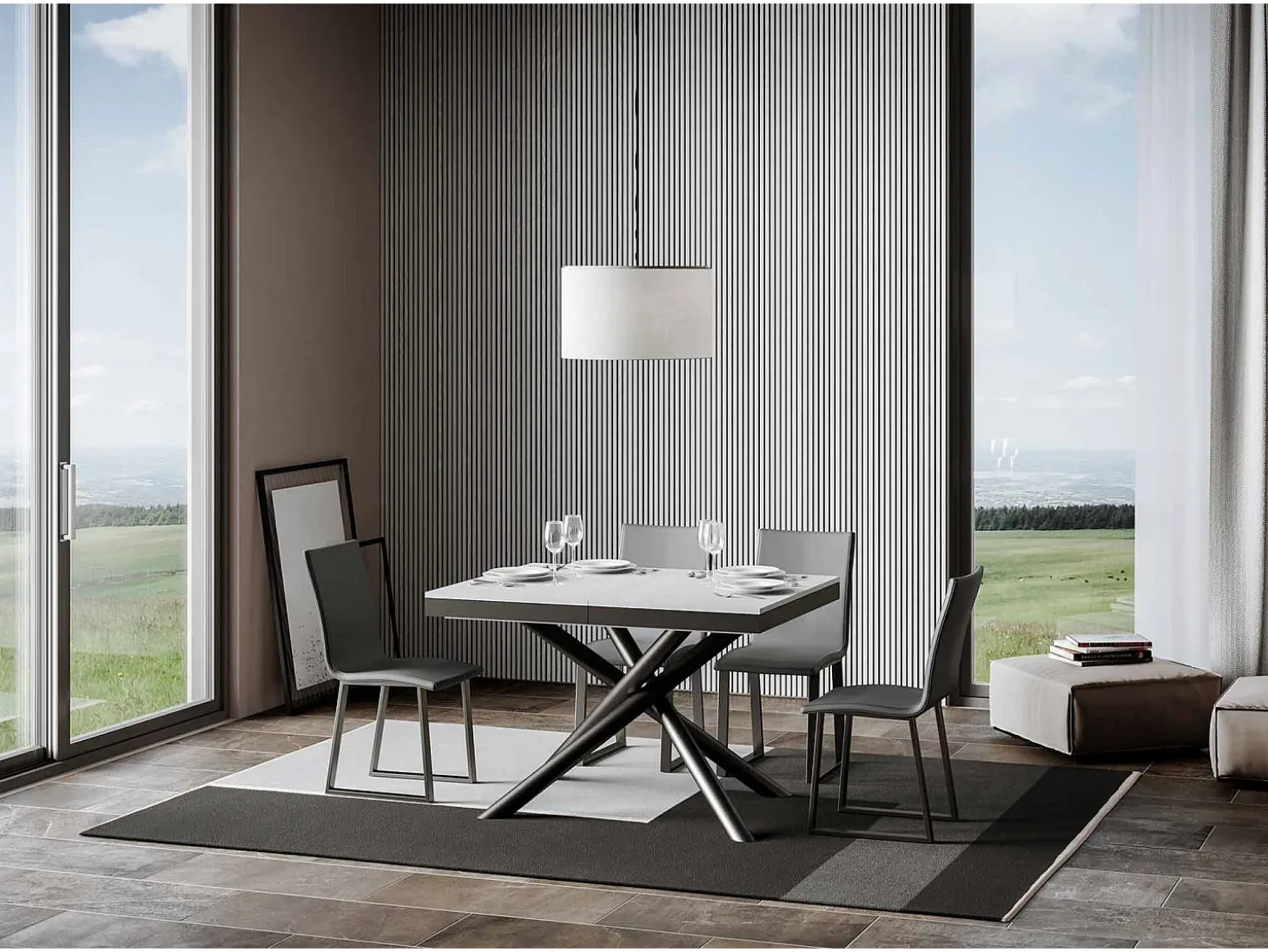 Mesa extensible 90x120/224 cm Famas Evolution Fresno Blanco estructura Antracita