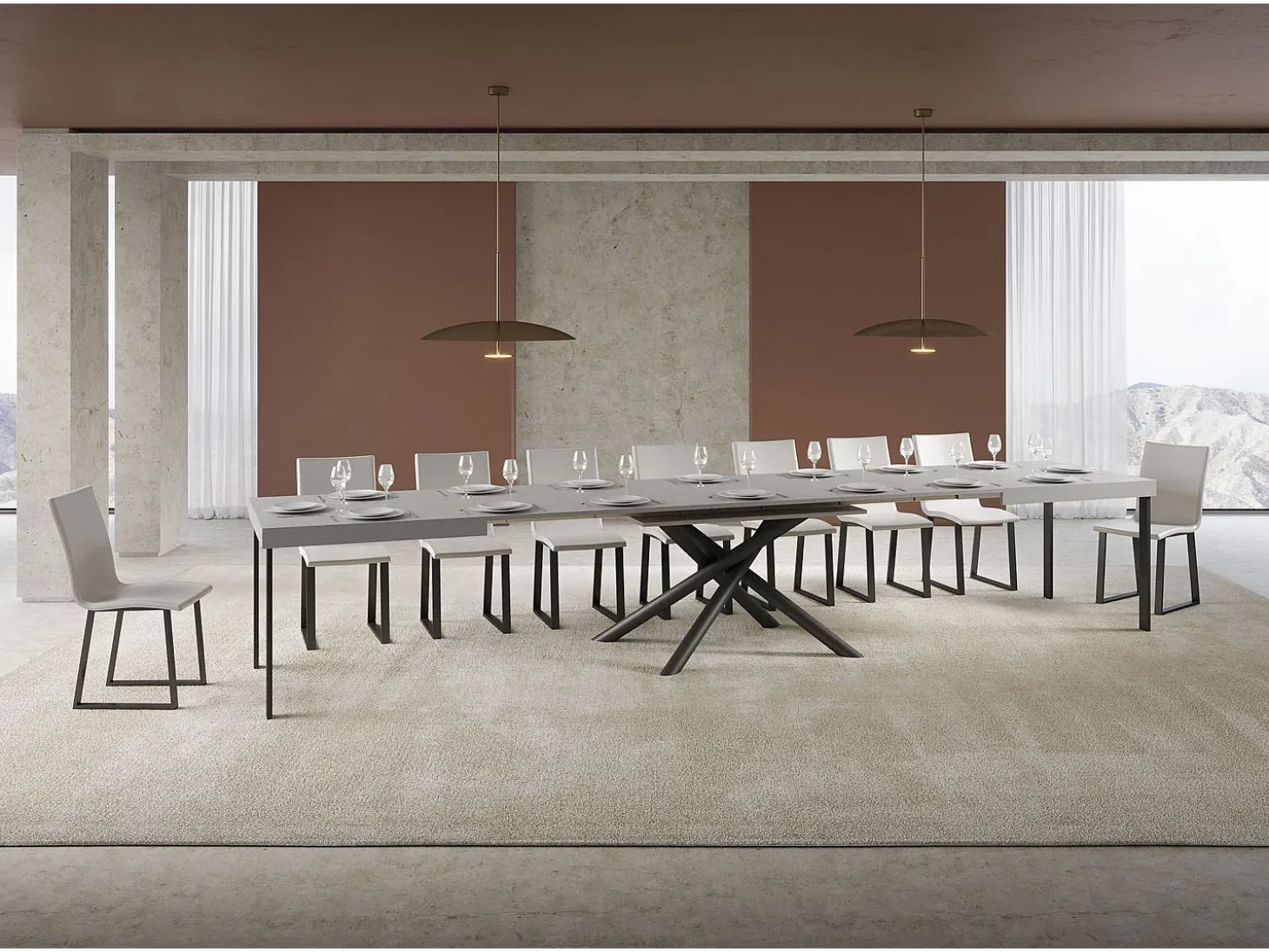 Mesa extensible 90x180/440 cm Famas Cachemira estructura Antracita