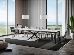 Mesa extensible 90x120/380 cm Famas Evolution Fresno Blanco estructura Antracita