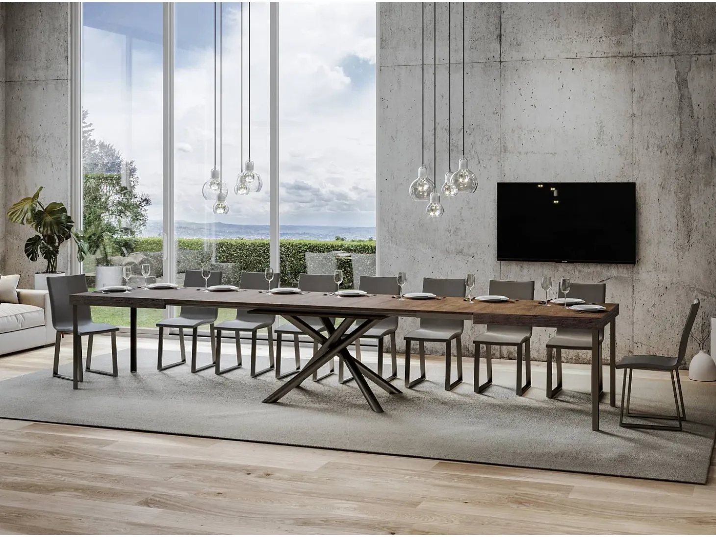 Mesa extensible 90x200/460 cm Famas Nogal estructura Antracita
