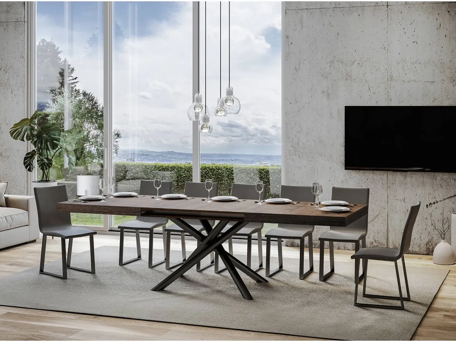 Mesa extensible 90x200/460 cm Famas Nogal estructura Antracita