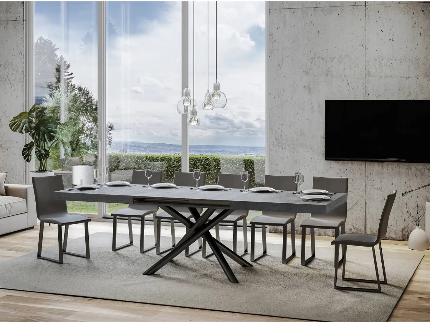 Mesa extensible 90x200/304 cm Famas Cemento estructura Antracita