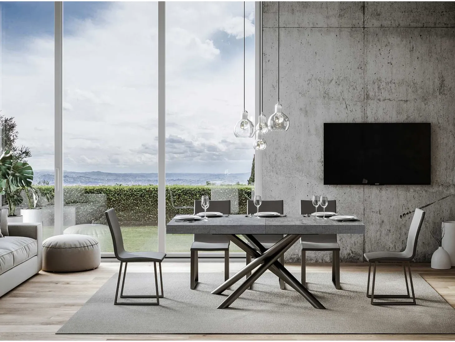 Mesa extensible 90x200/304 cm Famas Cemento estructura Antracita
