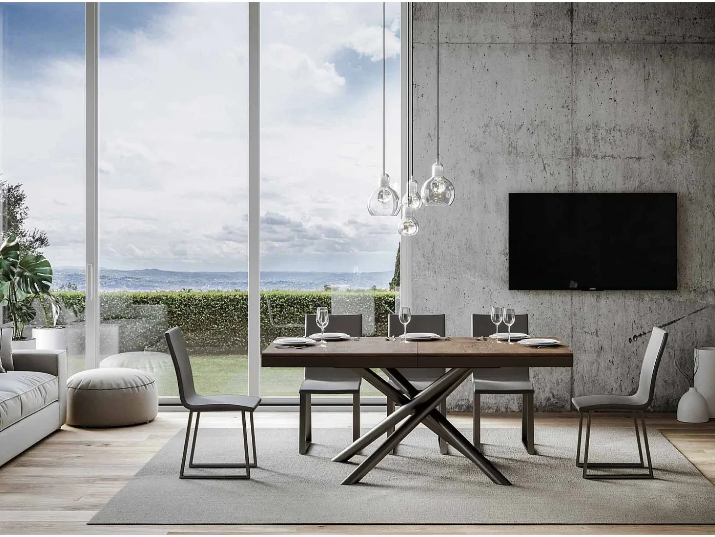 Mesa extensible 90x180/440 cm Famas Evolution Nogal estructura Antracita