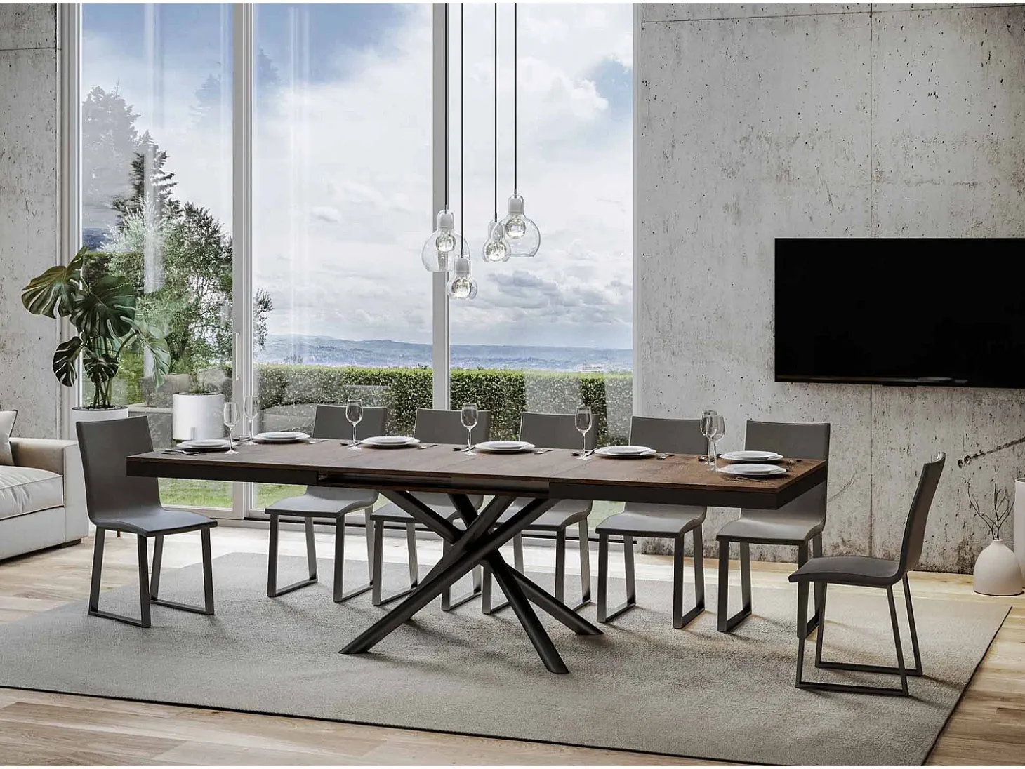 Mesa extensible 90x180/440 cm Famas Evolution Nogal estructura Antracita