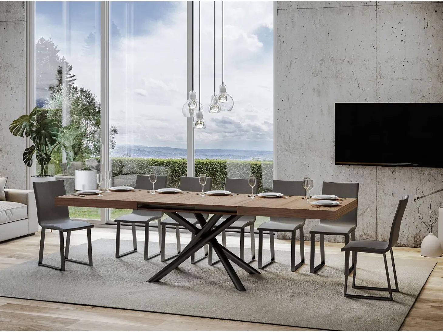 Mesa extensible 90x200/304 cm Famas Roble Natural estructura Antracita