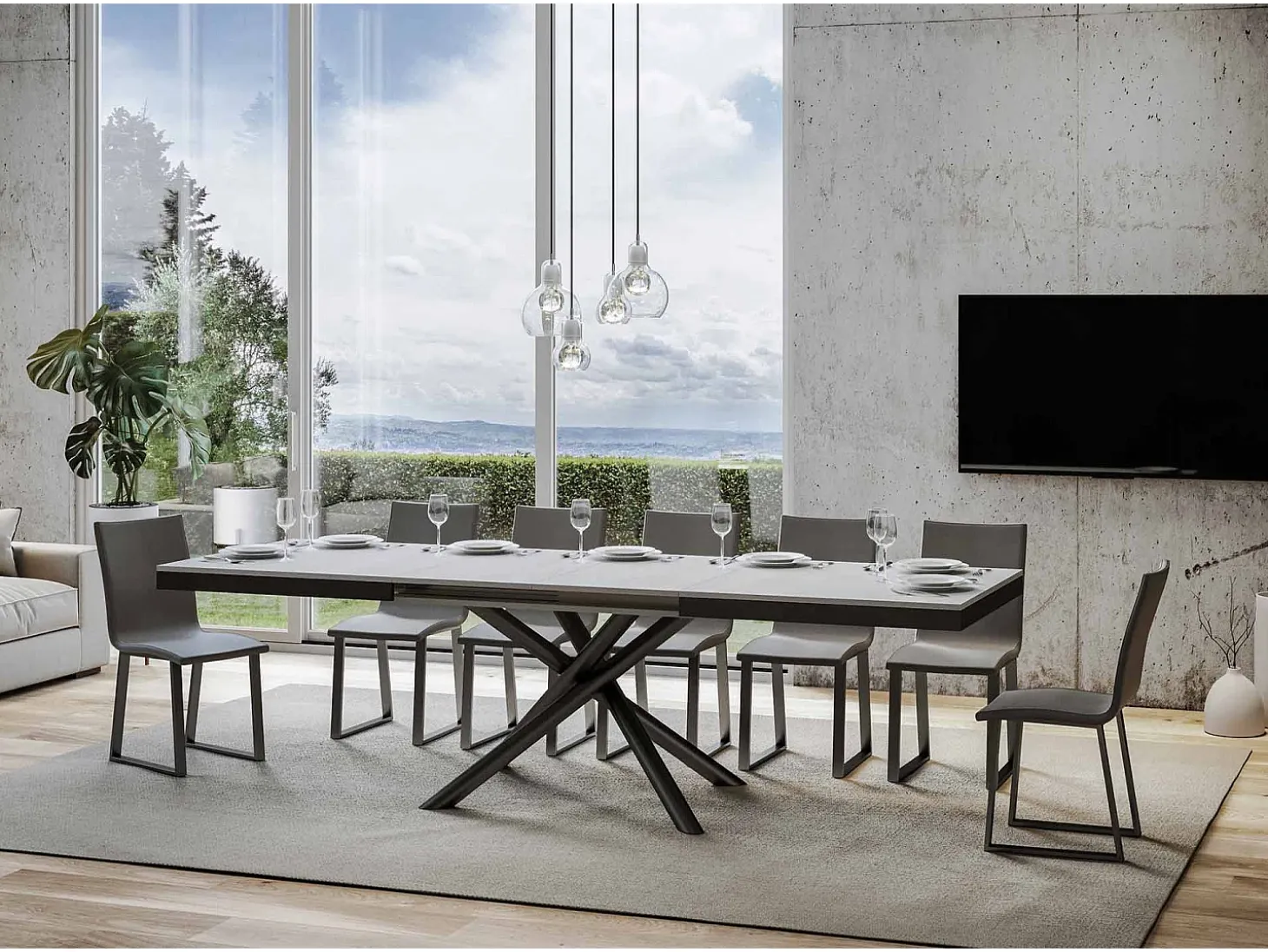 Mesa extensible 90x180/440 cm Famas Evolution Fresno Blanco estructura Antracita