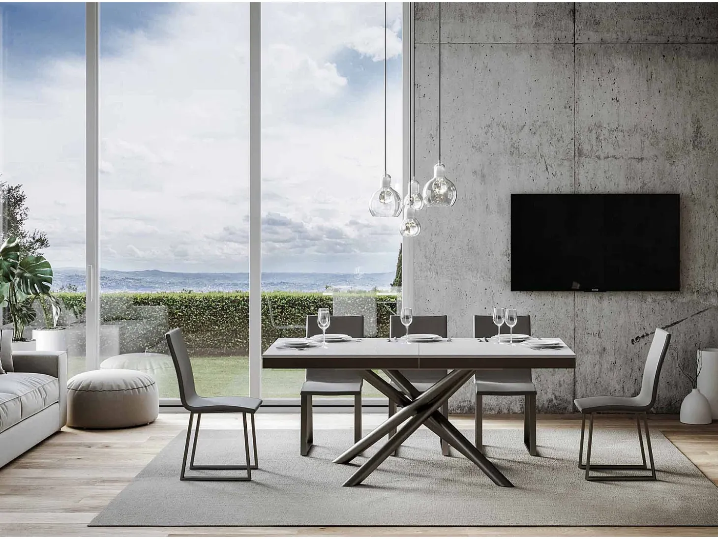 Mesa extensible 90x180/440 cm Famas Evolution Fresno Blanco estructura Antracita