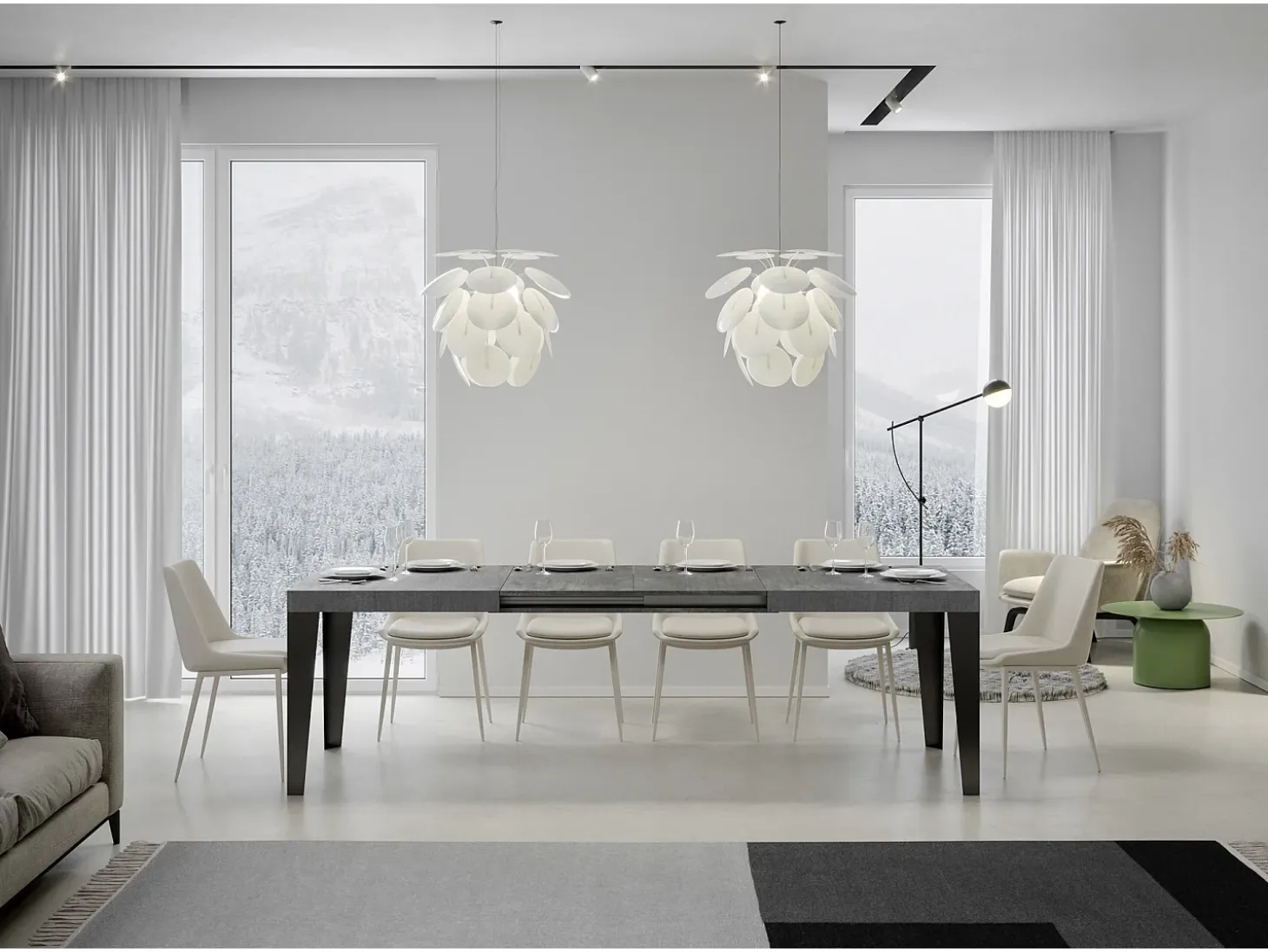 Mesa extensible 180/284x90 cm Flame cemento patas antracita