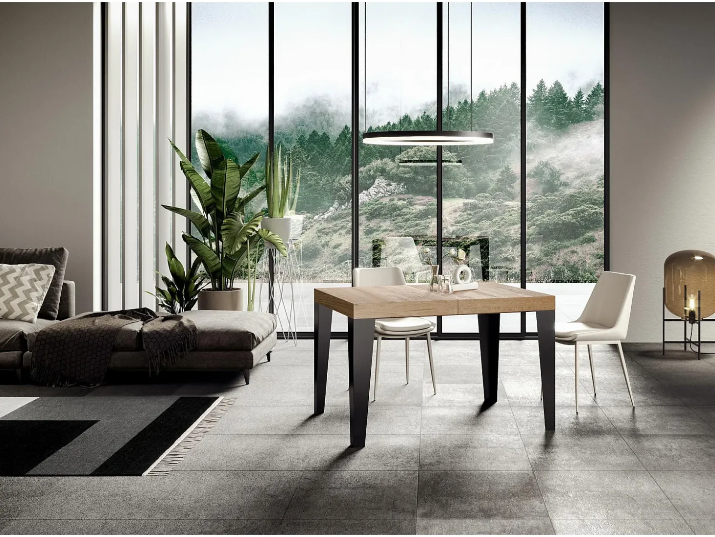 Mesa extensible 140/400x90 cm Flame roble natural patas antracita