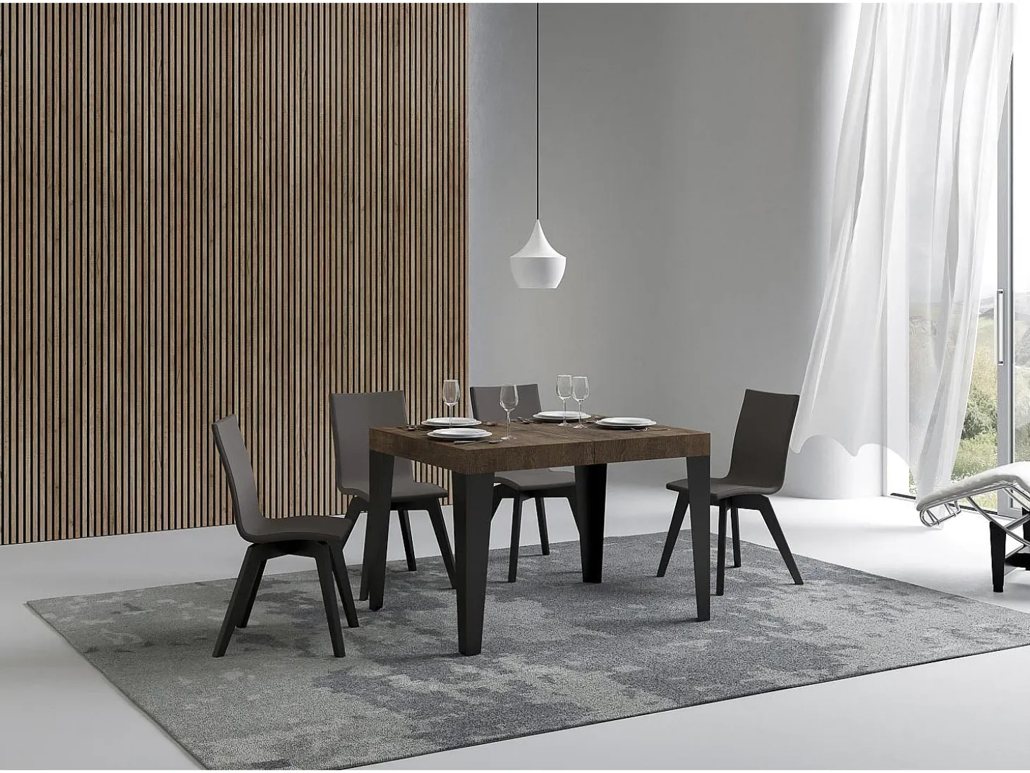 Mesa extensible 110/194x70 cm Flame nogal patas antracita