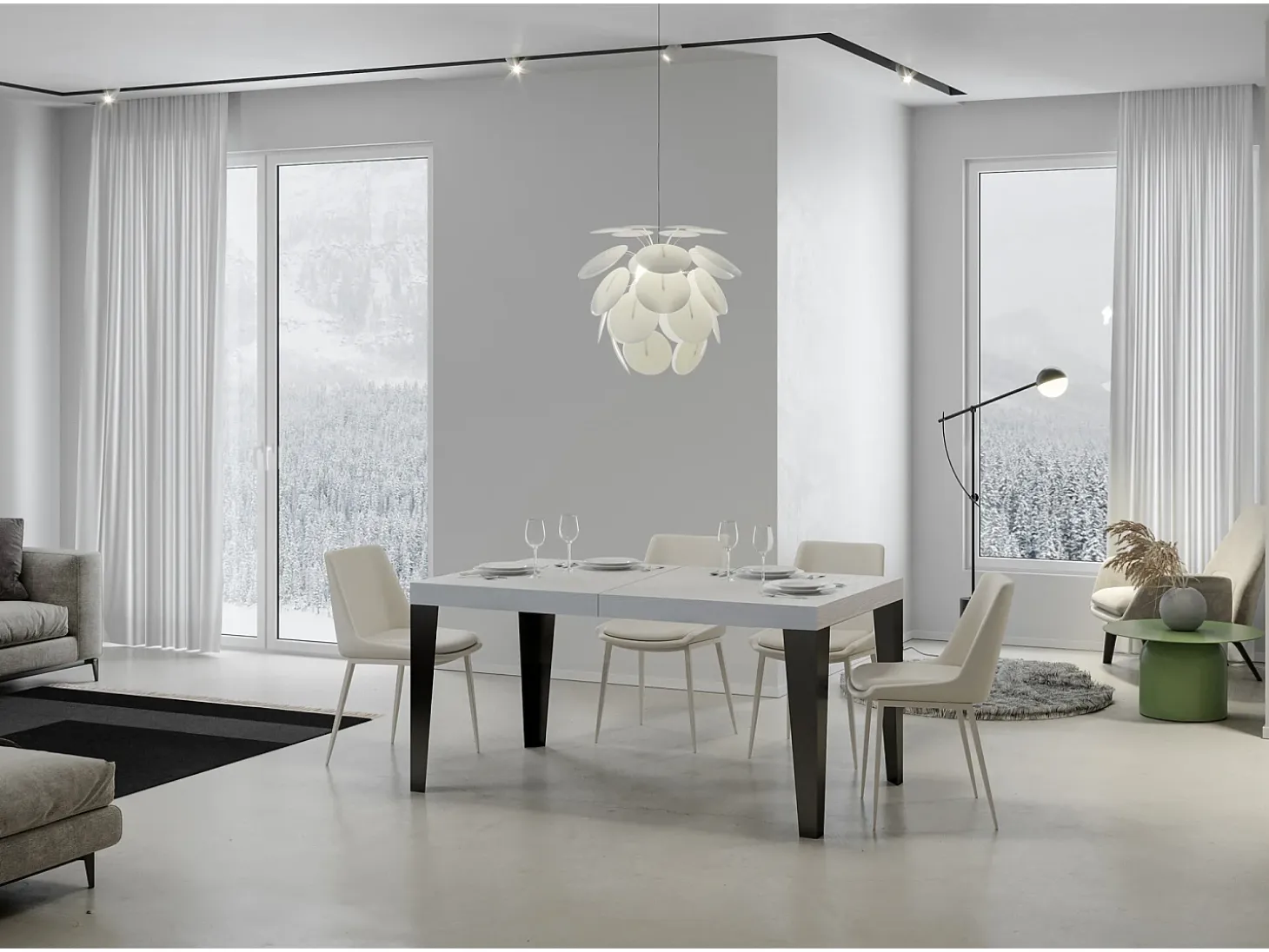 Mesa extensible 200/460x90 cm Flame fresno blanco patas antracita