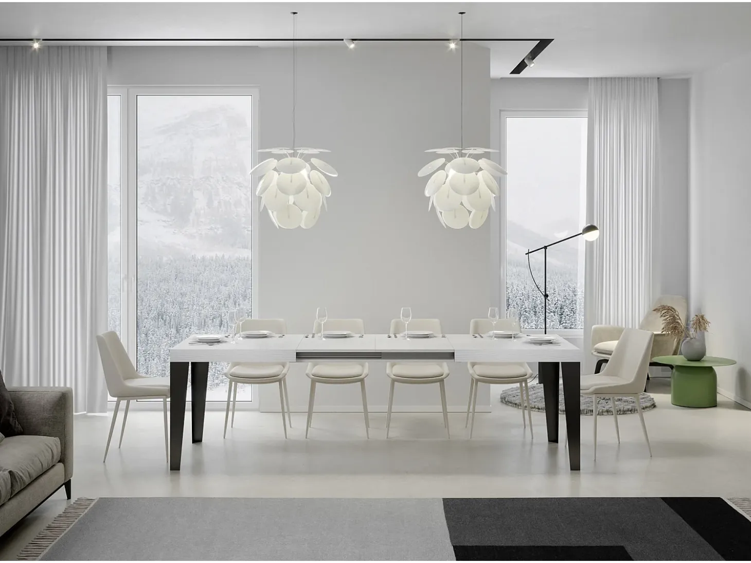 Mesa extensible 200/460x90 cm Flame fresno blanco patas antracita
