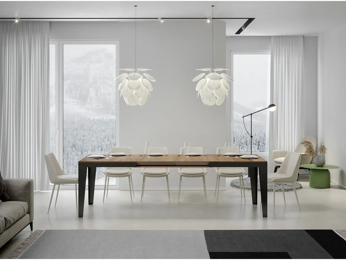 Mesa extensible 180/284x90 cm Flame Evolution roble natural estructura et patas antracita