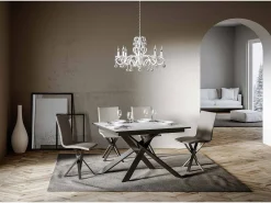 Mesa extensible 90x120/180 cm Ganty Fresno Blanco - Canto Antracita Estructura Antracita