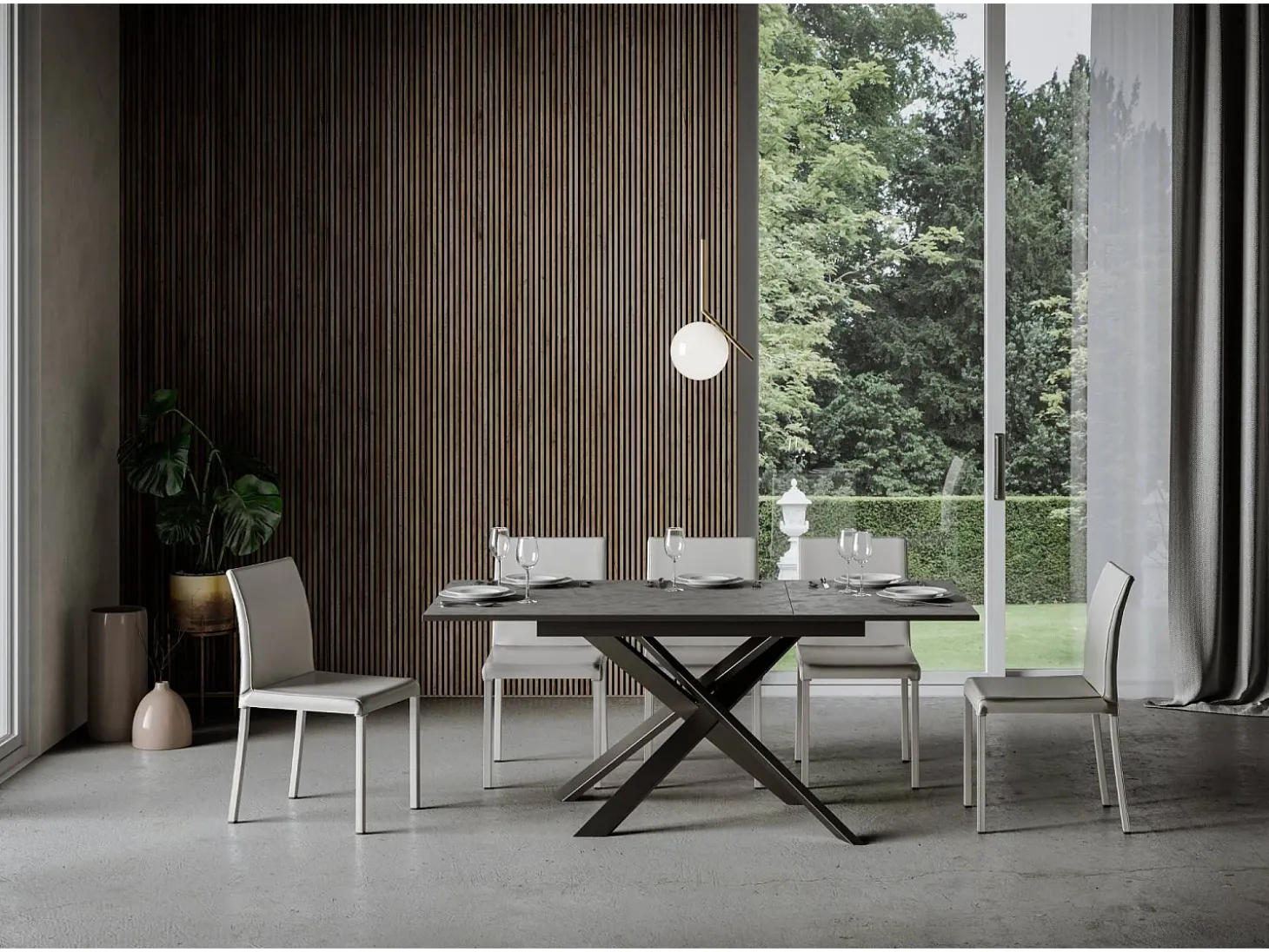 Mesa extensible 90x120/180 cm Ganty Antracita Spatolato - Canto antracita Estructura antracita