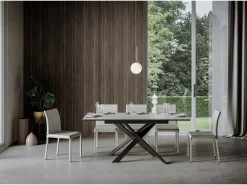 Mesa extensible 90x120/180 cm Ganty Blanco Espátula - Canto Antracita Estructura Antracita