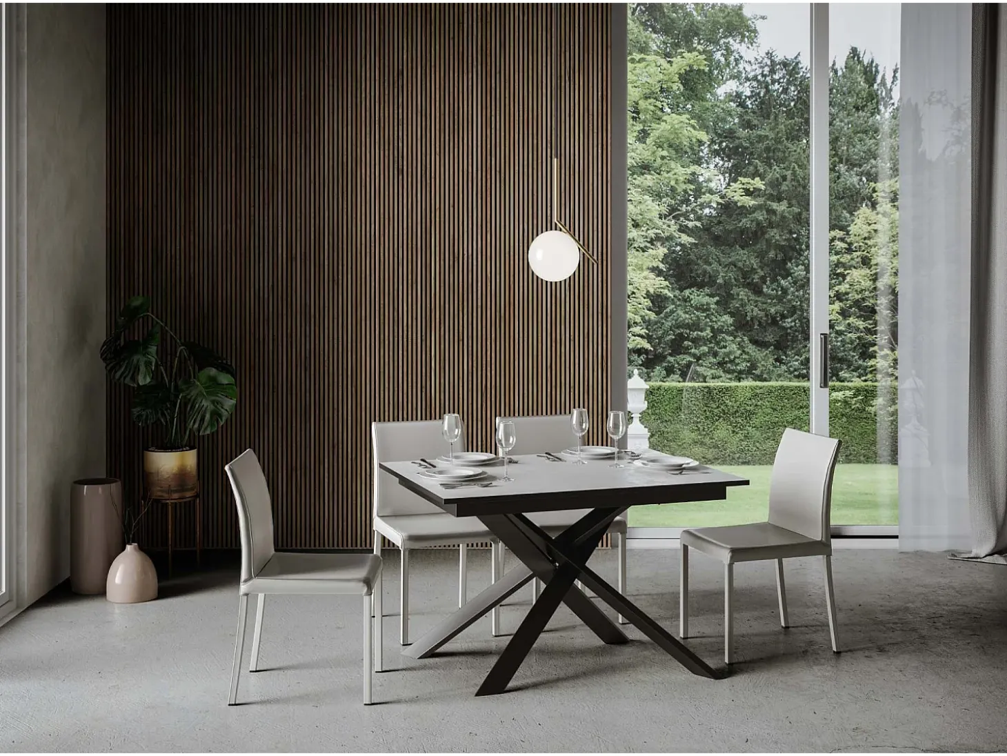 Mesa extensible 90x120/180 cm Ganty Blanco Espátula - Canto Antracita Estructura Antracita