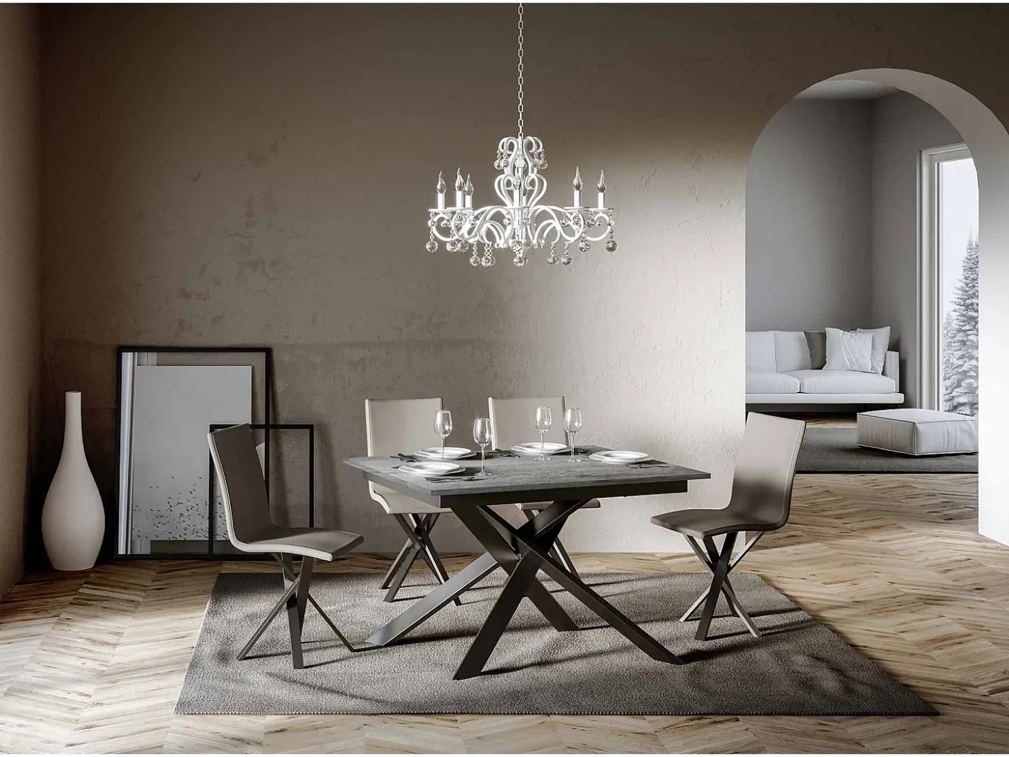 Mesa extensible 90x120/180 cm Ganty Cemento - canto del mismo color que la estructura Antracita