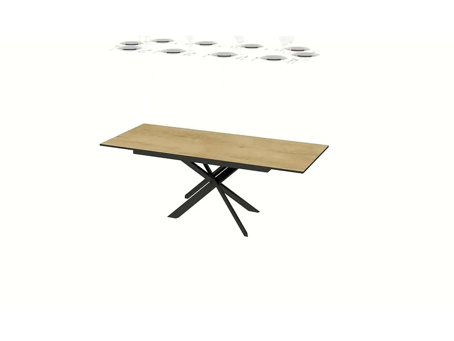 Mesa extensible 90x160/220 cm Ganty Roble Nature - canto del mismo color que la estructura Antracita